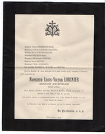 VP18.945 - CATELET ( Aisne ) 1899 - Généalogie - Faire Part De Décès De Mr L.V. LORIMIER Adjudant D'Etat - Major ..... - Décès