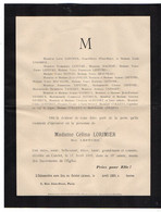 VP18.946 - CATELET ( Aisne ) 1893 - Généalogie - Faire Part De Décès De Mme Célina LORIMIER Née LEFEVRE - Obituary Notices