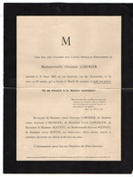 VP18.948 - PARIS Cimetière Du Père - Lachaise 1889 - Généalogie - Faire Part De Décès De Melle Onézine LORIMIER - Obituary Notices