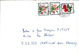 ENVELOPPE Affranchissement 3 Timbres - Série Fleur Avec Surtaxe - Lettres & Documents