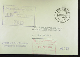 Orts-Brief Mit ZKD-Kastenstpl. "VEB Spezialbau Potsdam-Rehbrücke Zweigbetrieb 13 EBERSWALDE" 28.10.66 Nach Eberswalde - Cartas & Documentos