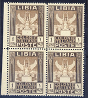 1924 - Libia - Pittorica 2° Tipo 1 Lira Bruno In Quartina Bordo Foglio  MNH** - Libië