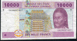 C.A.S. CONGO LETTER T P110Td  10000 Or 10.000 FRANCS 2002 SIGNATURE 13  F-VF 2 P.h. - Centraal-Afrikaanse Staten