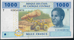 C.A.S. CHAD LETTER C P607Cd 1000 FRANCS 2002 Issued 2020 Signature 13 AUNC. Discret Vertical Central Fold - Central African States