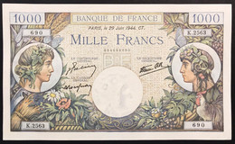 Francia France 1000 Francs Type Commerce Et Industrie, 29 Juin 1944 Sup/q.fds Forellini LOTTO 3540 - 1 000 F 1940-1944 ''Commerce Et Industrie''