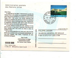 NATIONS UNIES ENTIER DE GENEVE POUR LA FRANCE 2000 - Covers & Documents