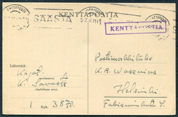 1943 Finland Kenttapostia Fieldpost Feldpost Postcard (see Description Re Stamp Collector)28th Heavy Artillery Battalion - Militärmarken