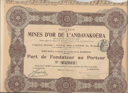 MINES D'OR DE L'ANDAVAKOERA - LOT DE 4 PARTS FONDATEURS - ANNEE 1911 - Mijnen