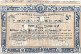 GRANDS RESEAUX CHEMINS DE FER -GRANDE CEINTURE DE PARIS 1929 -OBLIGATION 1000 FRS - Spoorwegen En Trams
