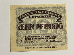 Allemagne Notgel Juterborg 10 Pfennig - Collections