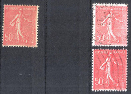 Semeuse Lignée 50c Rouge YT 199 Variété Sur 2 Timbres - Oblitérés