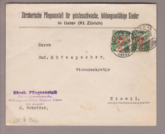 CH Portofreiheit Zu#12A 2x10Rp. Gr#860 1929-04-11 Uster Zürch.Pflegeanstalt F.geistesschwache,bildungsunfähige Kinder - Franchise