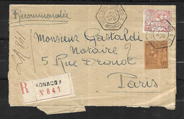 MONACO Lettre Recommandée 28 Mars 1922  Pour Paris - Covers & Documents