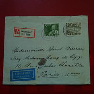 LETTRE RECOMMANDE STOCKHOLM POUR PARIS POSTE AERIENNE - Covers & Documents