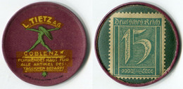 N93-0676 Timbre-monnaie Tietz A.G. Type 3 - 15 Pfennig - Kapselgeld - Encased Stamp - Monétaires/De Nécessité