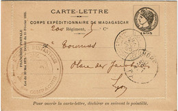 CTN76- MADAGASCAR CARTE LETTRE MILITAIRE OBLITEREE 29/8/1895 - Brieven En Documenten