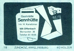 1 Altes Gasthausetikett, Gaststätte Sennhütte, Inh. H. Kardonas, 6050 Offenbach, Bernardstr. 36 #2643 - Zündholzschachteletiketten