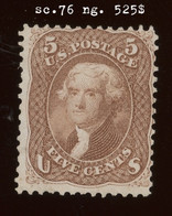 5c Brown Jefferson. Sc.76. Yv.21. Cv=525-$  NO GUM    NEW PRICE = Cheaper - Unused Stamps