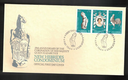 NEW HEBRIDES (BRITISH) Scott # 258a, 258b, 258c FDC - 25th Anniversary Of QEII Coronation - Storia Postale