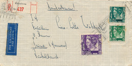 Nederlands Indië - 1938 - 3 Zegels, Totaal 165c Op R-Businesscover - Handrolstempel PALEMBANG - Naar Feine / Deutschland - Nederlands-Indië