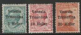 Austria 1918 Sc N61-3 Italian Occ Trentino Sa 28-30 Yt 28-30 Set MH* Some Crazed Gum - Trentin