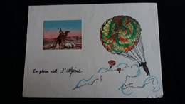 CPSM PARACHUTISME  Parachute EN PLEIN CIEL D ALGERIE PHOTO CHAMEAU DESAERT SIGNATURE - Fallschirmspringen