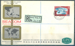 HONG KONG - 30.3.1967 - REGISTERED FDC TO ALEXANDRA SINGAPORE - SEACOM - Yv 227 Mi 229 - Lot 24612 -ADDRESS LABEL LOST ? - FDC