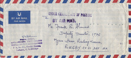 India 1985 Luckow Certificate Of Posting Rugby Cover - Brieven En Documenten