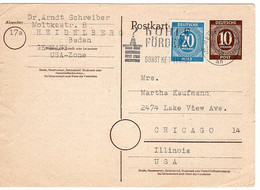 50576 - All.Bes. - 1947 - 10Pfg. GAKte. M. ZusFr. HEIDELBERG - KOHLE FOERDERN ... -> Chicago, IL (USA) - Other & Unclassified