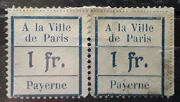 SUISSE , Rare , Paire Timbre Fiscal PAYERNE "  A La Ville De Paris " 1f Bleu Neuve (*) TB - Fiscaux