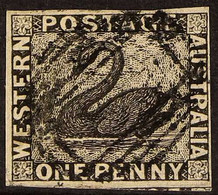 WESTERN AUSTRALIA 1854 1d Black Swan, SG 1, With Four Good Margins And Showing Portion Of Adjoining Stamp At Foot, Neatl - Autres & Non Classés