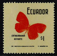 1970 1s Butterflies White Background With BROWN COLOUR OMITTED Variety (Scott 804 Var, SG 1397 Var), Never Hinged Mint,  - Ecuador