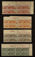 REVENUES SALES TAX (IMPUESTO A LAS VENTAS) 1950 All Different Group Of Never Hinged Mint Marginal BLOCKS Of 4 With "SPEC - Ecuador