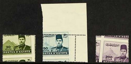 1939-46 30m, 50m & 200m King Farouk And Pyramids OBLIQUE PERFORATIONS Varieties (Chalhoub D148dc-D152b, SG 277-81), Neve - Other & Unclassified