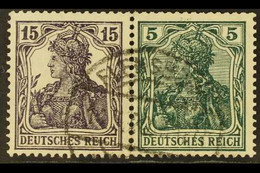 1917-18 15pf+5pf Germania Horizontal SE-TENANT PAIR, Michel W9aa, Fine Cds Used, Slightly Trimmed Perfs At Top, Scarce,  - Autres & Non Classés