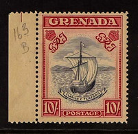 1943 10s Slate Blue And Bright Carmine (narrow) Perf 14, SG 163b, Never Hinged Mint With Sheet Margin At Left. For More  - Grenada (...-1974)