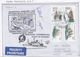 AAT Macquerie Island  2009 Cover Amateur Radio M/v Spirit Of Enderby 2 Signatures (AB213B) - Cartas & Documentos