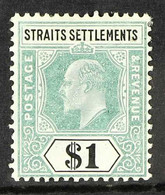 1904-10 $1 Dull Green And Black On Ordinary Paper, Watermark Multi Crown CA, SG 136, Fine Mint. For More Images, Please  - Straits Settlements