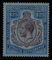 1921-33 $25 Purple And Blue / Blue, Wmk Mult Script CA, SG 240b, Never Hinged Mint. Particularly Scarce In This Lovely C - Straits Settlements