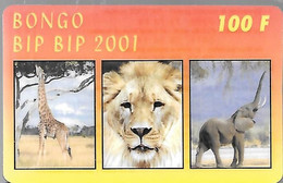 CARTE-PREPAYEE-BIP BIP 2001-100F-Girafe-Lion-Eléphant-Exp 31/12/2001-Gratté-Plastic Glacé Epais-Glacé-TBE - Jungle