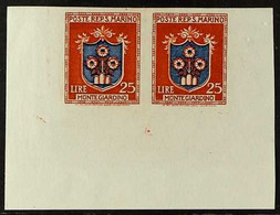 1945-46 25L Blue & Brown Arms Marginal IMPERF PAIR Variety, Sassone 294a, Fine Mint, Scarce. (2 Stamps) For More Images, - Other & Unclassified