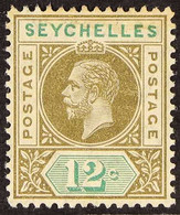 1912-16 12c Olive-sepia & Dull Green SPLIT 'A' Variety, SG 74a, Fine Mint. For More Images, Please Visit Http://www.sand - Seychelles (...-1976)