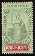 1896-1906 £1 Green And Carmine, SG 124, Fine Mint. For More Images, Please Visit Http://www.sandafayre.com/itemdetails.a - Trinité & Tobago (...-1961)