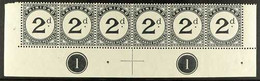 POSTAGE DUES 1905-6 2d Black, SG D11, Bottom Marginal Sheet Strip Of 6, Very Fine Never Hinged Mint. (6 Stamps) For More - Trinité & Tobago (...-1961)