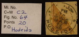 OTTOMAN POSTS 1892 2pi Orange Of Turkey, Michel 72, BISECTED ON PIECE And Tied By Very Fine "HUDEIDA" Cds Cancellation,  - Yémen