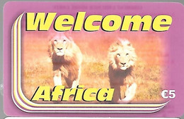 CARTE-PREPAYEE-5€-WELCOME AFRICA-LIONS-Exp 12/2007-Gratté-Plastic Glacé Fin-TBE - Giungla