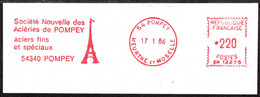 FREISTEMPEL Motiv " Tour Eiffel Eiffelturm " Pompey 1986 Cachet Frankotype Franqueo Meter Mark Affrancatura - 1889 – Paris (Frankreich)