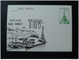74 Haute Savoie Annecy 1ère Liaison TGV Paris Tour Eiffel Entier Postal Tour Eiffel Cheffer Stationery Card - Treni
