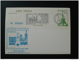13 Marseille Congrès FSPF 1983 Flamme Concordante Entier Postal Tour Eiffel Cheffer Stationery Card - AK Mit Aufdruck (vor 1995)