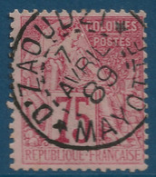 France Colonies Françaises Mayotte 1889 TP N°58 75 C Carmin Obl Dateur De DZAOUDZI / MAYOTTE Superbe - Gebraucht